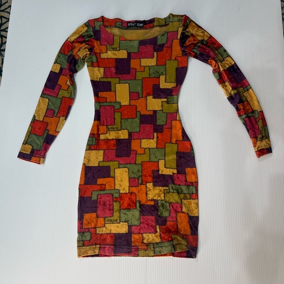 Betsey Johnson Multicolor Patchwork Long Sleeve Dress bodycon - Picture 10 of 14